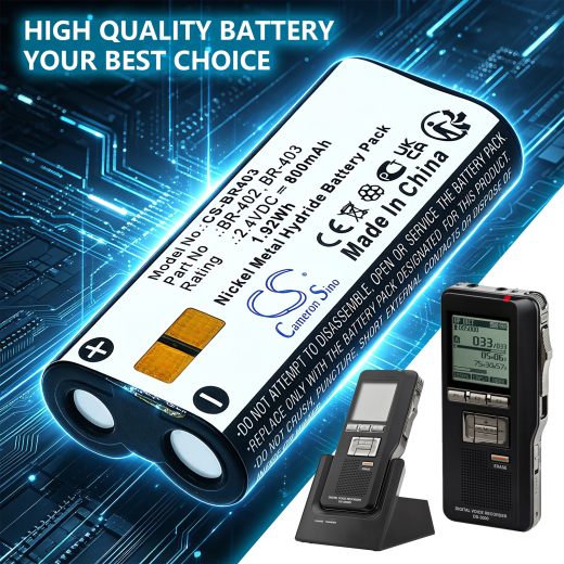 2.4V 800mAh / 1.92Wh Ni-MH Akku f.:Olympus Model: BR-402, BR-403, DS-2300, DS-3300, DS-4000, DS-5000, DS-5000ID