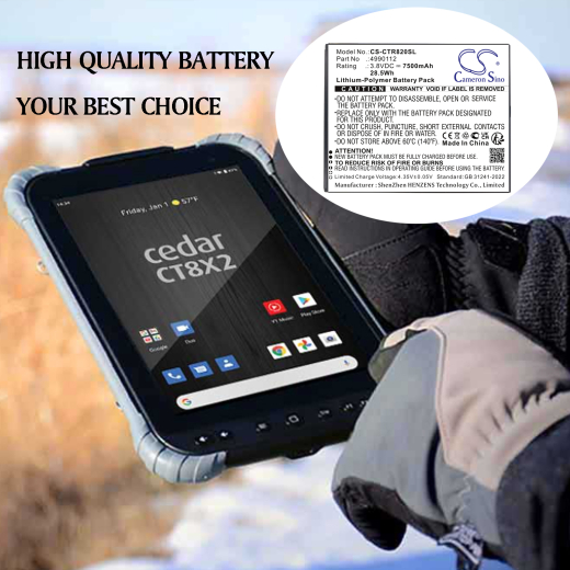 3.8V 7500mAh / 28.5Wh 7500mAh / 28.5Wh Akku f.:Cedar Model: 4990112, CT8, CT8X2 7500mAh / 28.5Wh