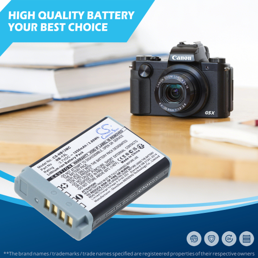 3.7V 1050mAh / 3.89Wh Li-ion Akku f.:Canon Model: NB-13L, Powershot G5X, PowerShot G5X M2, Powershot G7X, PowerShot G7X II, PowerShot G7X M2, PowerSh