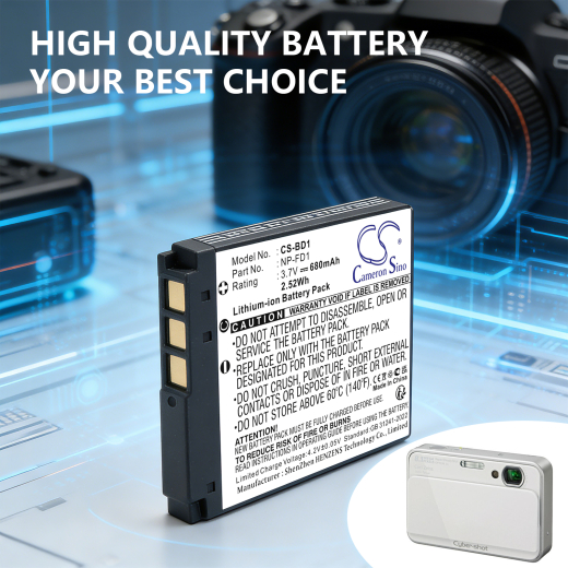 3.7V 680mAh Li-ion Akku f.:Sony Model: NP-BD1, NP-FD1, Cyber-shot DSC-G3, Cyber-shot DSC-T2, Cyber-shot DSC-T2/B, Cyber-shot DSC-T2/G, Cyber-shot DSC