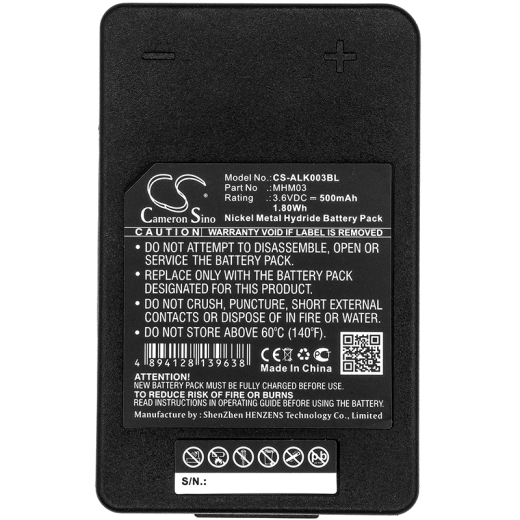 3.6V 500mAh / 1.80Wh 500mAh / 1.80Wh Akku f.:Autec Model: MHM03, R0BATT00E11A0, LK NEO 500mAh / 1.80Wh