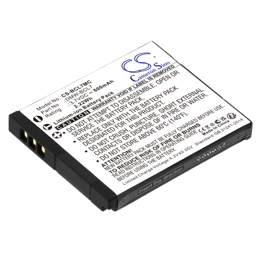 3.7V 600mAh/2.22Wh Li-ion Akku f.:Panasonic Model: DMW-BCL7, DMW-BCL7E, Lumix DMC-F5, Lumix DMC-F5K, Lumix DMC-F5P, Lumix DMC-F5S, Lumix DMC-FH10, Lu