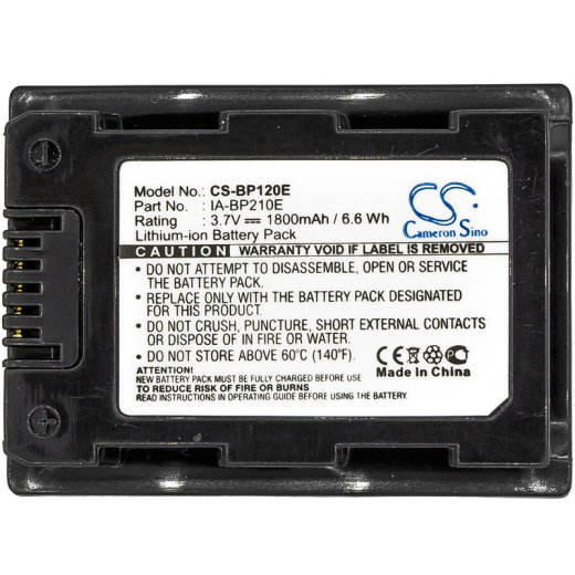3.7V 1800mAh/6.66Wh Li-ion Akku f.:Samsung Model: IA-BP210E, F40, F43, F44, H200, H203, H204, H205, H300, H304, H400, H405, HMX-H200, HMX-H200BP, HMX