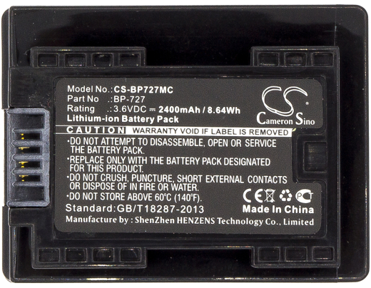 3.6V 2400mAh / 8.64Wh Li-ion Akku f.:Canon Model: BP-727, IXIA HF R306, LEGRIA HF R36, LEGRIA HF R37, LEGRIA HF R38, VIXIA HF M50, VIXIA HF M500, VIX
