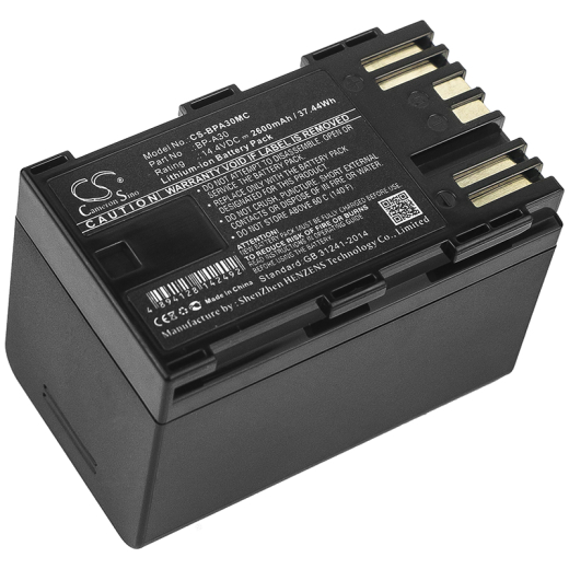 14.4V 2600mAh / 37.44Wh Li-ion Akku f.:Canon Model: BP-A30, CA-CP200L, EOS C200, EOS C200 PL, EOS C200B, EOS C300 Mark II, EOS C300 Mark II PL, XF705