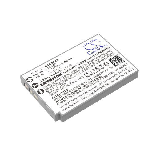 3.7V 900mAh / 3.33Wh Li-ion Akku f.:Sanyo Model: DB-L40, DB-L40A, DB-L40AU, Xacti DMX-HD1, Xacti DMX-HD1A, Xacti DMX-HD2, Xacti DMX-HD800, Xacti VPC-