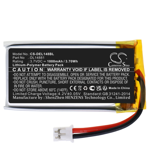 3.7V 1000mAh / 3.70Wh Li-Polymer Akku f.:Deli Model: DL14881, 14951w