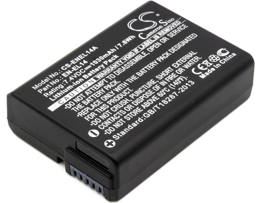 7.4V 1030mAh / 7.62Wh Li-ion Akku f.:Nikon Model: EN-EL14, Coolpix P7000, Coolpix P7100, Coolpix P7700, Coolpix P7800, D3100, D3100 DSLR, D3200, D320