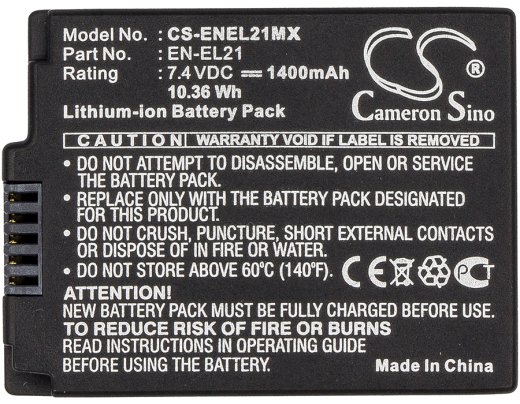7.4V 1400mAh / 10.36Wh Li-ion Akku f.:Nikon Model: EN-EL21, 1 V2