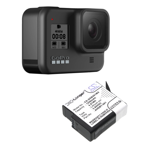 3.85V 1250mAh / 4.81Wh Li-ion Akku f.:GoPro Model: 601-10197-00, 601-27537-000, AABAT-001, AABAT-001-AS, AHDBT-501, AHDBT-801, SPJB1B, 601-10197-00,