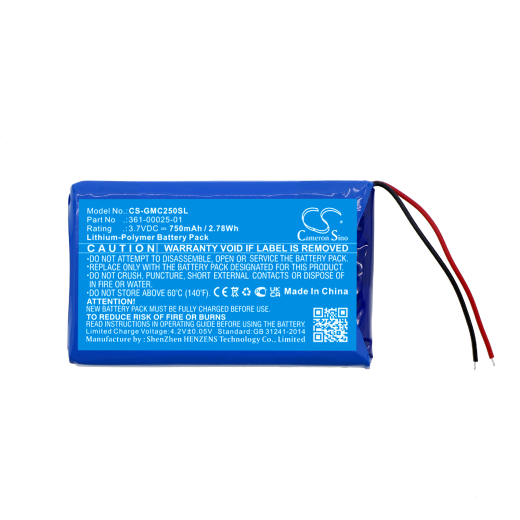 3.7V 750mAh / 2.78Wh 750mAh / 2.78Wh Akku f.:Garmin Model: 361-00025-01, DashCam 25 750mAh / 2.78Wh