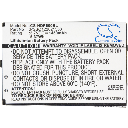 3.7V 1450mAh / 5.37Wh Li-ion Akku f.:Handheld Model: PSSO122621558, 6000, 6000LU1, Dolphin 6000
