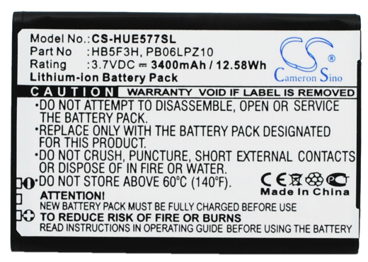3.7V 3400mAh / 12.58Wh Li-ion Akku für: Huawei Model: HB5F3H, HB5F3H-12, PB06LPZ10, PBD06LPZ10, E5372T, E5372TS-32, E5377, E5377T, E5775, GL06P