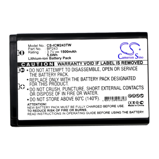 3.7V 1500mAh Li-ion Akku f.:ICOM Model: BP-243, IC-E7, IC-P7, IC-P7A