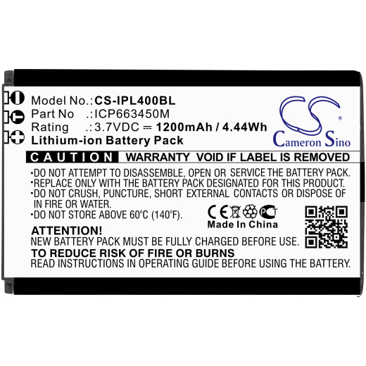 3.7V 1200mAh / 4.44Wh Li-ion Akku f.:Infinite Peripherals Model: ICP663450M, Linea Pro 4