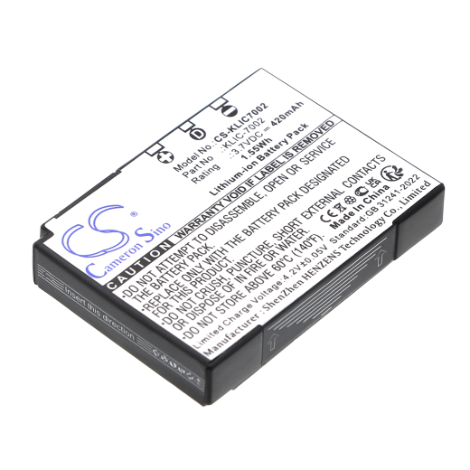 3.7V 420mAh / 1.55Wh Li-ion Akku f.:Kodak Model: KLIC-7002, EasyShare V530, EasyShare V530 Zoom, EasyShare V603, EasyShare V603 Zoom
