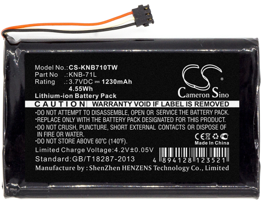 3.7V 1230mAh / 4.55Wh Li-ion Akku f.:Kenwood Model: KNB-61L, KNB-71L, PKT-03K, PKT-23, PKT-23K, ProTalk LT, SD2WL8019