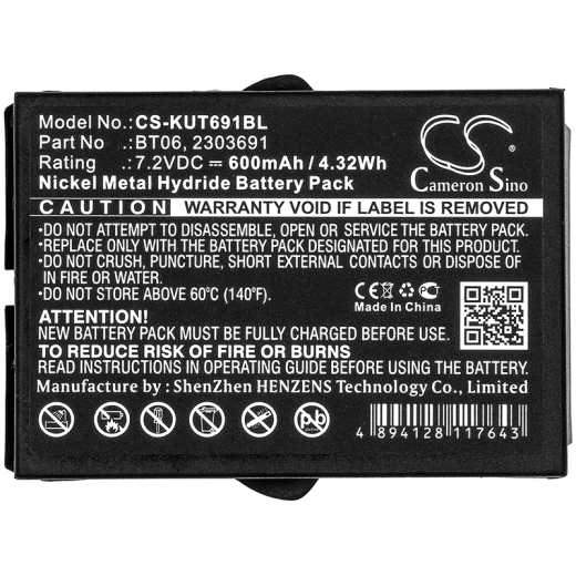 7.2V 600mAh / 4.32Wh 600mAh / 4.32Wh Akku f.:IKUSI Model: 2303691, BT06, 2303691, TM60, TM61, TM61Transmitters, TM62, TM62 Transmitters 600mAh / 4.32