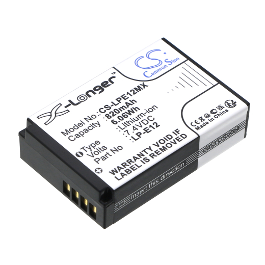 7.4V 820mAh / 6.07Wh Li-ion Akku f.:Canon Model: LP-E12, EOS 100D, EOS Kiss X7, EOS M, EOS M2, EOS SL1, EOS-M, EOS-M10, EOS-M100, EOS-M2, EOS-M50, OS