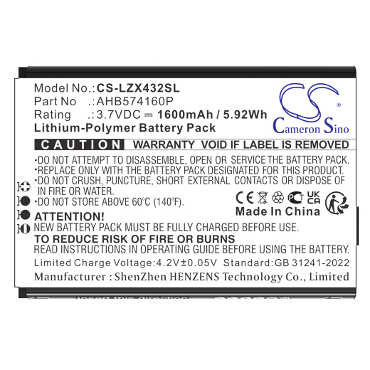 3.7V 1600mAh / 5.92Wh 1600mAh / 5.92Wh Akku f.:Launch Model: AHB574160P, X431, X431 Diagun 1600mAh / 5.92Wh