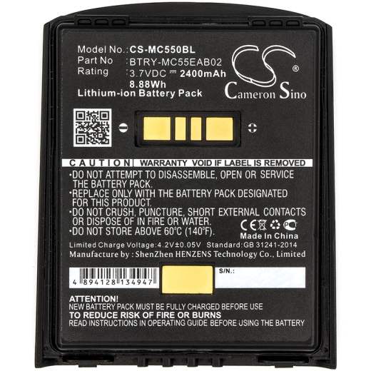3.7V 2400mAh / 8.88Wh Li-ion Akku f.:Symbol Model: 82-111094-01, BTRY-MC55EAB02, U60493, MC55, MC5574, MC5590, MC55A, MC55A0, MC56, MC65, MC659, MC65