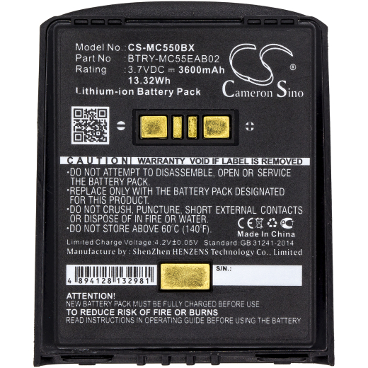 3.7V 3600mAh / 13.32Wh Li-ion Akku f.:Symbol Model: 82-111094-01, BTRY-MC55EAB02, U60493, MC55, MC5574, MC5590, MC55A, MC55A0, MC56, MC65, MC659, MC6