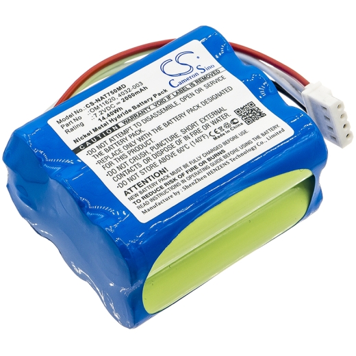 7.2V 2000mAh / 14.40Wh Nickel-Metallhydrid Akku für: NONIN Model: 4032-003, OM11620, 7500 Pulse Oximeter