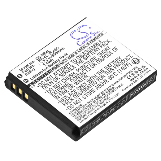 3.7V 850mAh/3.1Wh Li-ion Akku f.:Canon Model: NB-4L, PL46G, Digital IXUS 100 IS, Digital IXUS 110 IS, Digital IXUS 120 IS, Digital IXUS 130, Digital