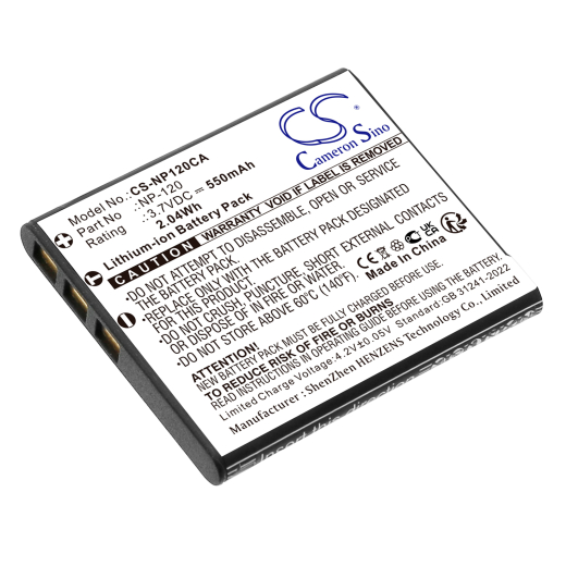 3.7V 550mAh / 2.04Wh Li-ion Akku f.:Casio Model: NP-120, NP-120DBA, Exilim EX-EX-S200BK, Exilim EX-S200, Exilim EX-S200BE, Exilim EX-S200BK, Exilim E