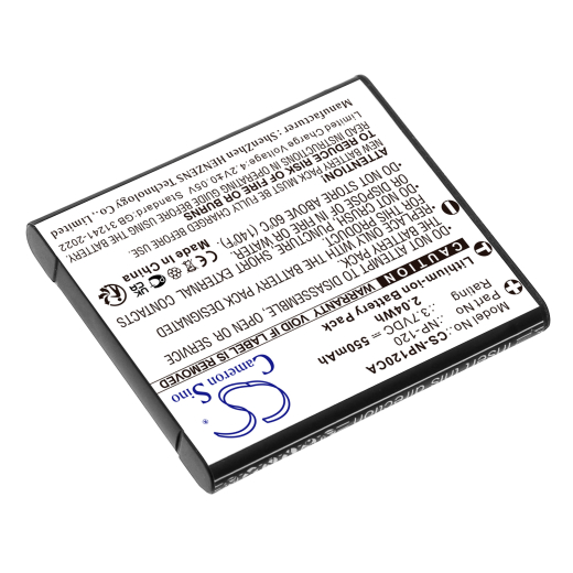 3.7V 550mAh / 2.04Wh Li-ion Akku f.:Casio Model: NP-120, NP-120DBA, Exilim EX-EX-S200BK, Exilim EX-S200, Exilim EX-S200BE, Exilim EX-S200BK, Exilim E