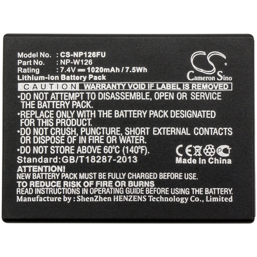 7.4V 1020mAh / 7.55Wh Li-ion Akku f.:Fujifilm Model: NP-W126, NP-W126S, FinePix HS30, FinePix HS30EXR, FinePix HS33EXR, FinePix HS35EXR, Finepix HS50