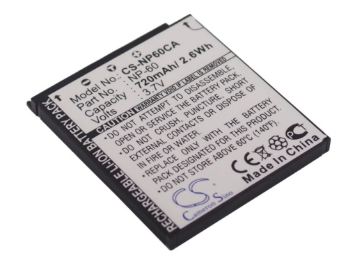 3.7V 720mAh / 2.66Wh Li-ion Akku f.:Casio Model: NP-60, Exilim EX-FS10, Exilim EX-FS10BE, Exilim EX-FS10GY, Exilim EX-FS10RD, Exilim EX-S10, Exilim E