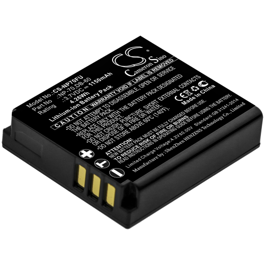 3.7V 1150mAh / 4.26Wh Li-ion Akku f.:Fujifilm Model: NP-70, Finepix F20, FinePix F40fd, FinePix F45fd, FinePix F47fd