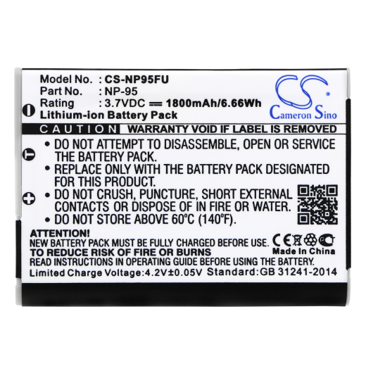 3.7V 1800mAh / 6.66Wh Li-ion Akku f.:Fujifilm Model: NP-95, FinePix F30, FinePix F31fd, X100, X100S, X100T, X30, X70, XF10, X-S1