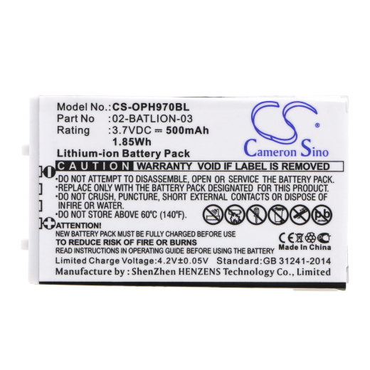 3.7V 500mAh / 1.85Wh Li-ion Akku f.:Opticon Model: 02-BATLION-03, 11267, ORBLIOP0012, OPL-7724, OPL-7734, OPL-9700, OPL-9712, OPL-9713, OPL-9723, OPL