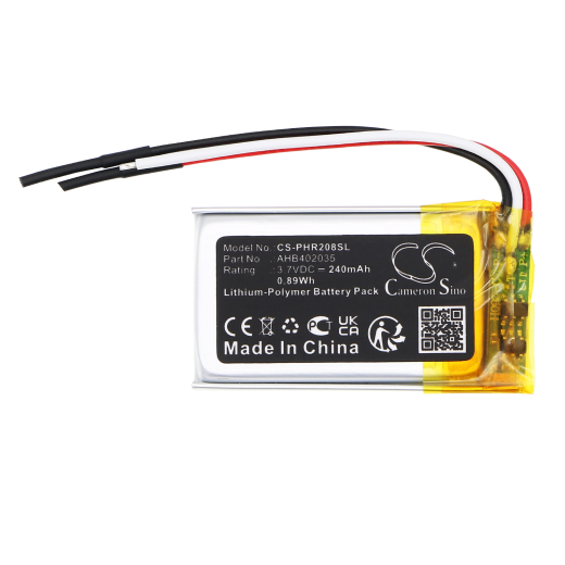 3.7V 240mAh / 0.89Wh 240mAh / 0.89Wh Akku f.:Philips Model: AHB402035, CVR208 240mAh / 0.89Wh