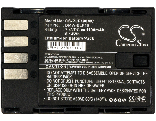 7.4V 1100mAh/8.14Wh Li-ion Akku f.:Panasonic Model: DMW-BLF19, DMW-BLF19E, Lumix DMC-GH3, Lumix DMC-GH3A, Lumix DMC-GH3AGK, Lumix DMC-GH3GK, Lumix DM