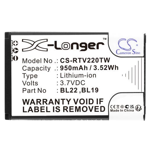 3.7V 950mAh / 3.52Wh Li-ion Akku f.:Retevis Model: BL19, BL22, DT22, RT15, RT19, RT22, RT22S, RT619, RT622