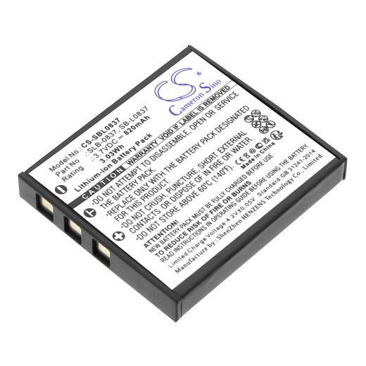 3.7V 820mAh Li-ion Akku f.:Samsung Model: SB-L0837, SLB-0837, Digimax i5, Digimax i50, Digimax i6 PMP, Digimax i70, Digimax i70S, Digimax L50, Digima
