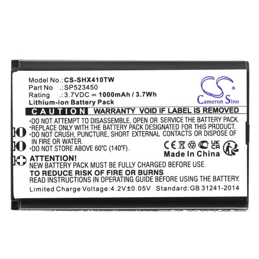 3.7V 1000mAh / 3.70Wh Li-ion Akku f.:SenHaix Model: SP523450, 1410, 1420, 1430