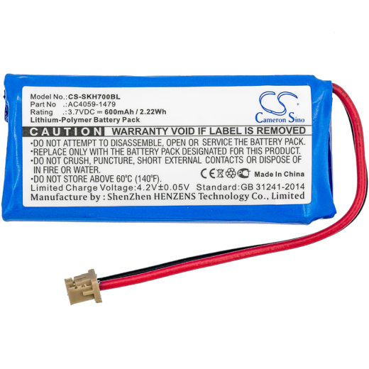 3.7V 600mAh / 2.22Wh Li-Polymer Akku f.:Socket Mobile Model: AC4059-1479, CHS 7Qi, CHS 7X, CHS 7Xi, CHS 7XiRx, CHS 7XRx