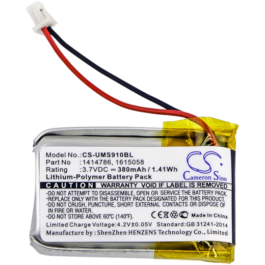 3.7V 380mAh / 1.41Wh Li-Polymer Akku f.:Unitech Model: 1414786, 1615058, 682030R, MS910, MS910-CUBB00-SG, MS910-CUBB00-TG, MS912, MS912+, MS912-5UBB0