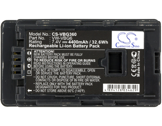 7.4V 4400mAh / 32.56Wh Li-ion Akku f.:Panasonic Model: VW-VBG6, VW-VBG6GK, VW-VBG6-K, VW-VBG6PPK, AG-AC130, AG-AC130A, AG-AC130AEJ, AG-AC130AP, AG-AC
