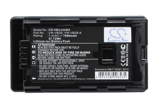 7.4V 7800mAh / 57.72Wh Li-ion Akku f.:Panasonic Model: VW-VBG6, VW-VBG6GK, VW-VBG6-K, VW-VBG6PPK, AG-AC130, AG-AC130A, AG-AC130AEJ, AG-AC130AP, AG-AC