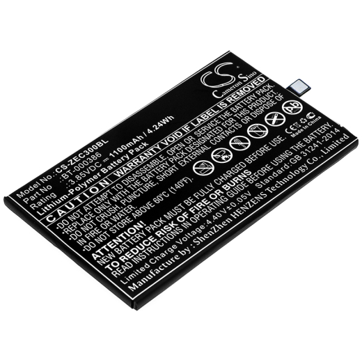 3.85V 1100mAh / 4.24Wh Li-Polymer Akku f.:Zebra Model: BT-000386, BT-000386-00, BTRY-EC30-12MA1-01, EC30, EC300K