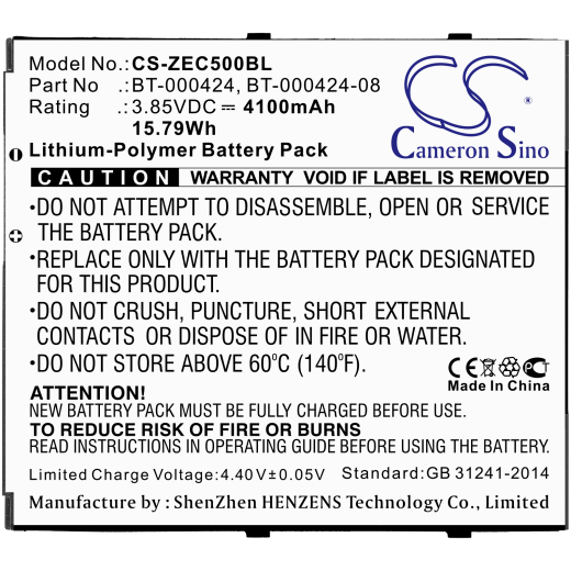 3.85V 4100mAh / 15.79Wh Li-Polymer Akku f.:Zebra Model: BT-0000424A, BT-000424, BT-000424-08, BTRY-EC5X-EX1-01, BTRY-EC5X-ST1-01, EC50, EC55, EC55AK-