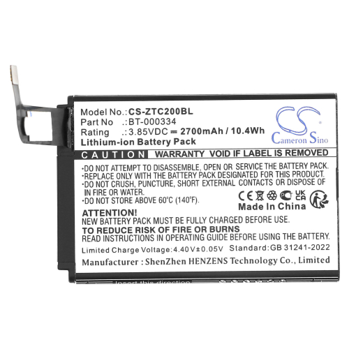 3.85V 2700mAh / 10.4Wh Li-ion Akku f.:Zebra Model: BT-000334, BT-000334-1, BTRY-TC2X-INT1-01, TC20, TC200J, TC25