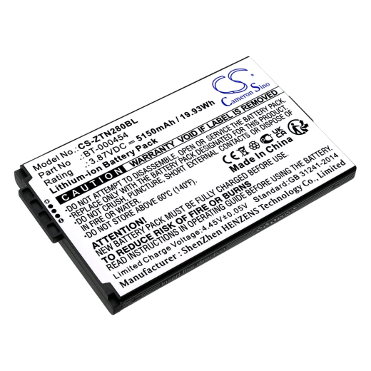 3.87V 5150mAh / 19.93Wh Li-ion Akku f.:Zebra Model: BT-000454, BT-000454-72, BTRY-TN2X-1XMA1-01, BTRY-TN2X-1XMA1-1A, TC15, TN28, U30