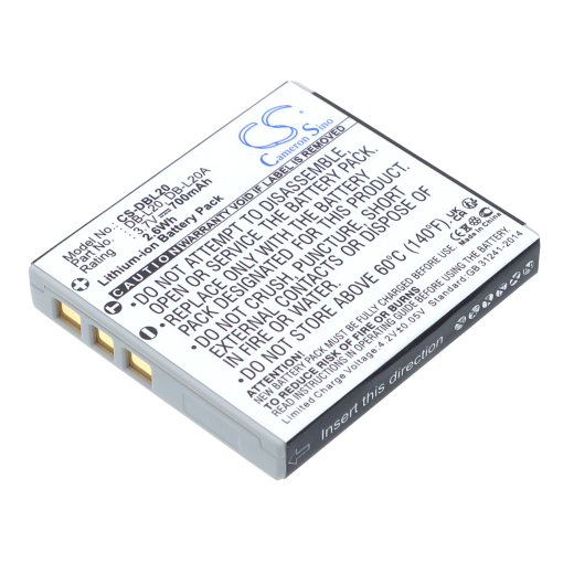 3.7V 700mAh / 2.59Wh Li-ion Akku f.:Sanyo Model: DB-L20, DB-L20A, Xacti DMX-C1, Xacti DMX-C4(D), Xacti DMX-C4(L), Xacti DMX-C4(N), Xacti DMX-C40(S),