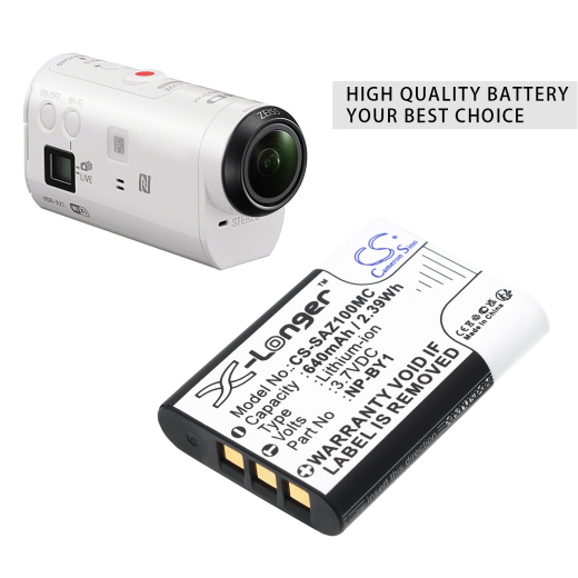 3.7V 640mAh / 2.39Wh Li-ion Akku f.:Sony Model: NP-BY1, Action Cam Mini AZ1, Cyber-shot DSC-HX50, Cyber-shot DSC-HX50V, Cyber-Shot DSC-RX1R II, Cyber